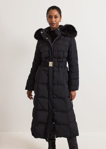 Phase Eight Dixie Long Fur Hood Puffer Coats Black Canada | FERVSC-745